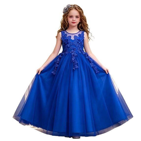 MEZZALL Girls Sleeveless Long Dress Kids Petal Gown Solid Color Mesh Formal Party Wear Ballet Birthday Tutu Stylish Dresses