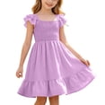 thumbnail image 1 of MEZZALL Girls Sleeveless Pleated Backless Mini Dress Party Off Shoulder Square Neck Back Tie Detail Elegant Solid Color Children Dress Trendy Dresses, 1 of 7
