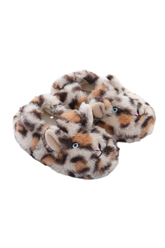 Girls Slippers Winter Warm Fuzzy Indoor Shoes For Toddler Kids With Sole Cute Snow Leopard Design Soft Comfortable Footwear Stylish Footwear