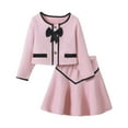 thumbnail image 1 of MEZZALL Girls Small Fragrance Suit And White Bow O-Neck Coat Skirt Two Piece Children Set Lovely, 9-10 Y, 1 of 6