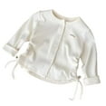thumbnail image 1 of MEZZALL Girls Solid Color Base Shirt Slim Autumn Drawstring Casual Cardigan T-Shirt Tshirts Tops Breathable Infants Dailywear, White, 12-18 Months, 1 of 3