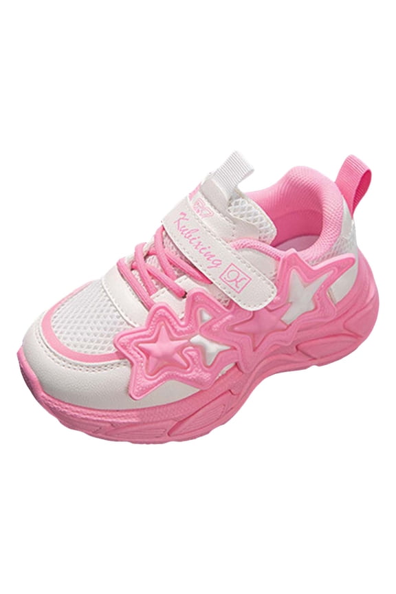 Girls Sports Shoes Fashionable Floral Simple And Cute Flat Bottom Comfortable Mesh Breathable And Non- Hook Loop Seasonal Casual Shoes Trendy Toddler Footwear, Hot Pink, 29