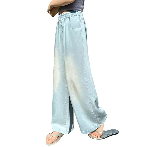 MEZZALL Girls Stretchy Waist Denim Pants For Everyday Wear Comfortable Loose Fit Casual Long Jeans For Kids Breathable