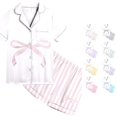 thumbnail image 1 of MEZZALL Girls Striped Print Pajamas Sets Short Sleeve Lapel Button Down Tops & Shorts Casual Sleepwear For Toddler Kids Comfortable Summer Nightwear Classic Homewear, 1 of 3