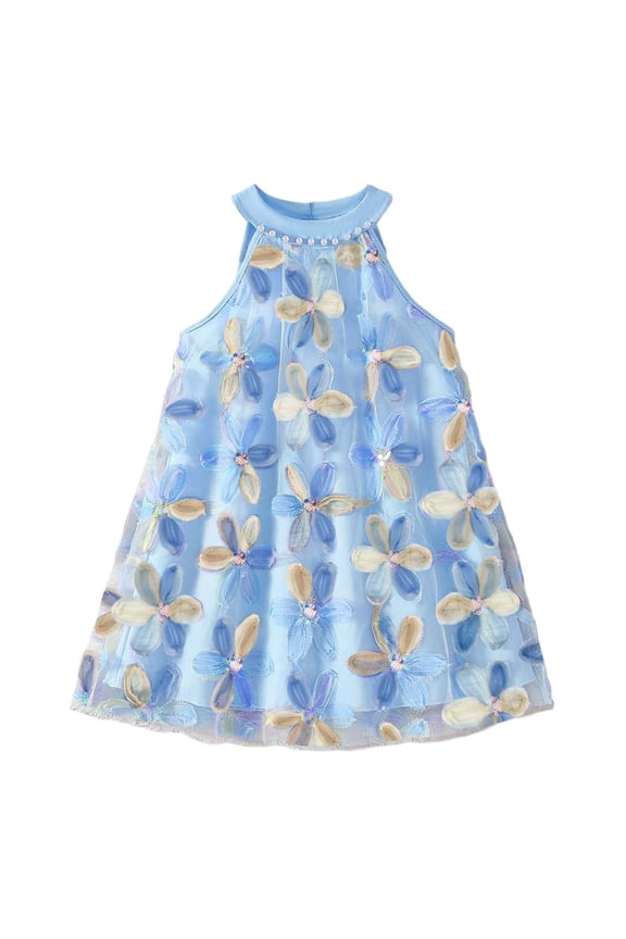 Girls Summer Dresses Casual Sleeveless Round Neck Mesh For Toddlers Kids Age 3 9 Playful Elastic Comfortable Outfits For Daily Sundress And Outdoor Activities 8-9 Years Lovely Kids Sundress