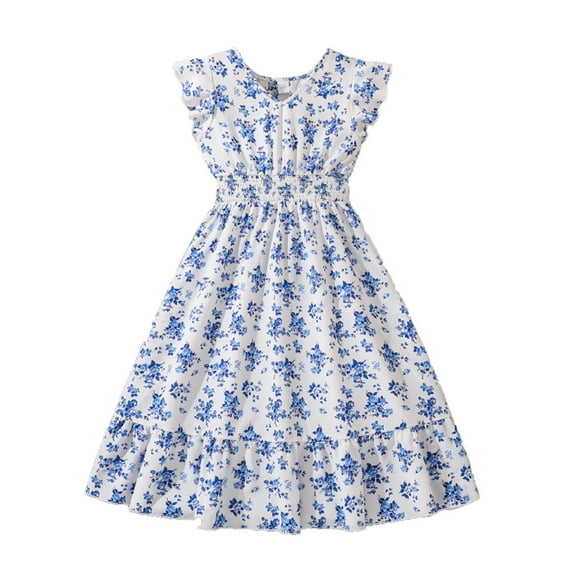 MEZZALL Girls Summer Dresses Fashion Floral Print Sleeveless Casual Party Dress For Kids Age 7 12 Elastic Waist Comfortable Outfit For Daily Wear Picnic Outdoor Relaxed Fit Toddler Wear