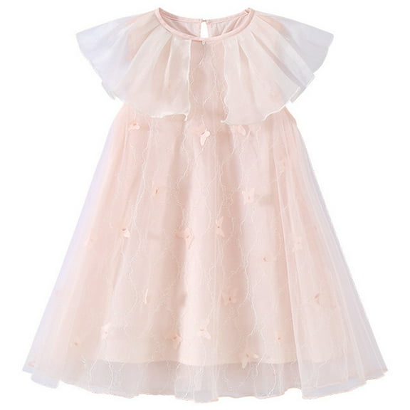 MEZZALL Girls Summer Dresses O-Neck Elegant Mesh Design Casual Comfortable Daily Wear Flowy Kids Dress Toddler Sundress Boho / 8-9 Years