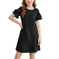 thumbnail image 1 of MEZZALL Girls Summer Dresses Short Sleeve Casual Round Neck Straight Beach Dress With Ruffle Solid Color Vacation Sundress, 1 of 4