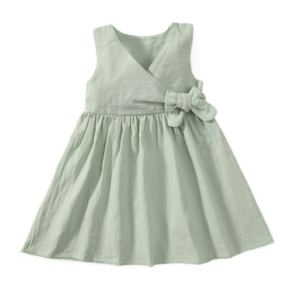 MEZZALL Girls Summer Dresses V-Neck Casual Dress For Toddlers 1-6 Years Elastic Waist Breathable Comfortable Outfit For Daily Wear Versatile Baby Wear