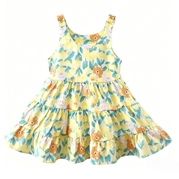MEZZALL Girls Summer Floral Dress Casual Party Wear For Toddler Elegant Sleeveless A-Line O-Neck Relaxed Fit Dresses