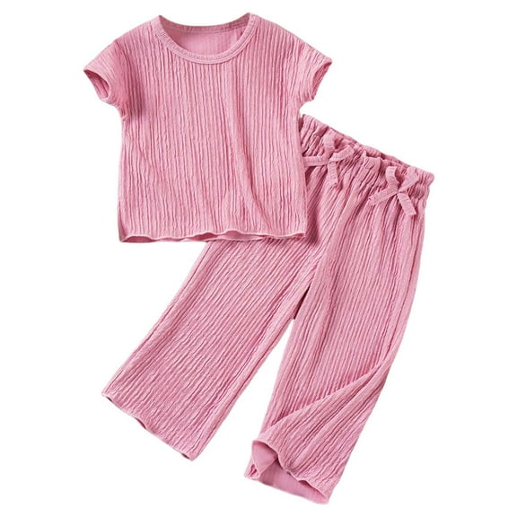 MEZZALL Girls Summer Outfits 2PCS Set Casual Short Sleeve Long Pants Toddler Clothes For Daily Wear Age 9 Months To 7 Years Relaxed Fit Baby Wear