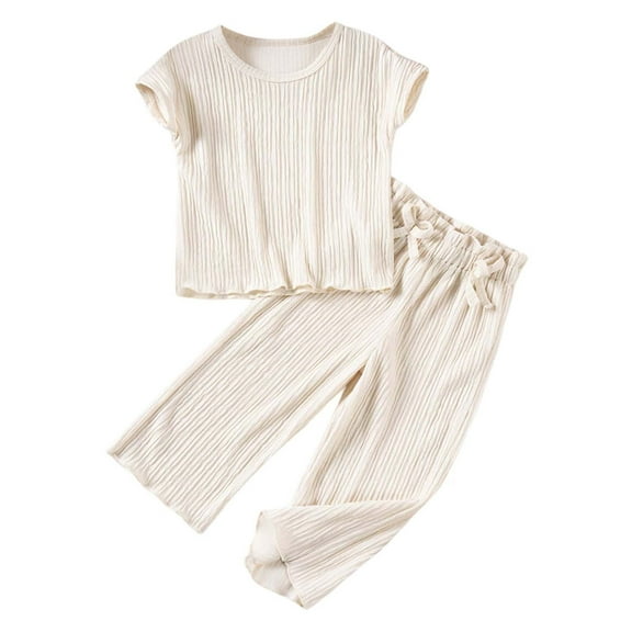 MEZZALL Girls Summer Outfits 2PCS Set Casual Short Sleeve Long Pants Toddler Clothes For Daily Wear Age 9 Months To 7 Years Versatile Baby Wear