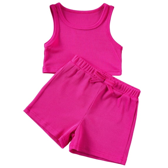 MEZZALL Girls Summer Outfits 2PCS Sets Toddler Baby Casual Sports Tank Tops Elastic Waist Solid Color Shorts Playwear Beach School Yoga Party Outfits For Dailywear Cozy / 5-6 Years