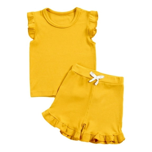 MEZZALL Girls Summer Outfits 2PCS Sets Toddler Baby Solid Color Sleeveless Tops Elastic Waist Solid Color Shorts Casual Beach School Party Yoga Play Clothes Dailywear Fashionable / 4-5 Years