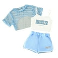 thumbnail image 1 of MEZZALL Girls Summer Outfits 3 Piece Set Casual Loose Fit Sleeveless Tops Shorts Combo For Outdoor Activities Age 8 14 Comfortable Breathable Playwear Holiday Toddler Cartoon Clothing, 1 of 3