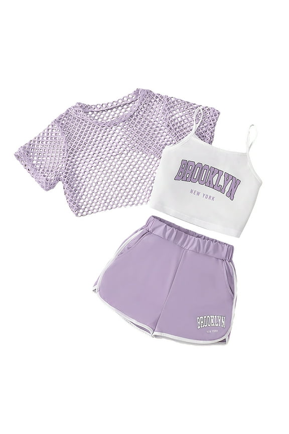 Girls Summer Outfits 3 Piece Set Casual Loose Fit Sleeveless Tops Shorts Combo For Outdoor Activities Age 8 14 Comfortable Breathable Playwear Trendy Toddler Cartoon Clothing