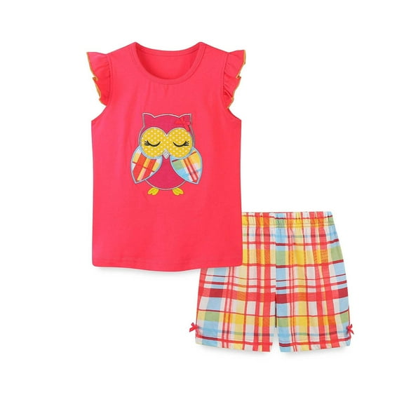 MEZZALL Girls Summer Outfits Casual Owl Print Vest Shorts Set Toddler Baby Clothes Playwear Picnic Two Piece Set For 1 7 Years Trendy Baby Wear