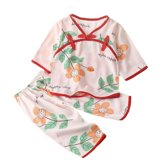 MEZZALL Girls Summer Outfits Toddler Baby Casual Loose Fit Long Sleeve Long Pants Sets Home Wear Comfortable Breathable Loungewear For To Kids 2-3 Years Soft Baby Wear