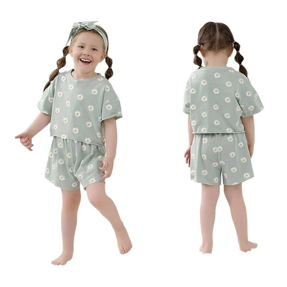 MEZZALL Girls Summer Outfits Toddler Clothes Floral Print Batwing Sleeve Tops And Shorts Set Casual Playwear For Baby Leisure Clothing