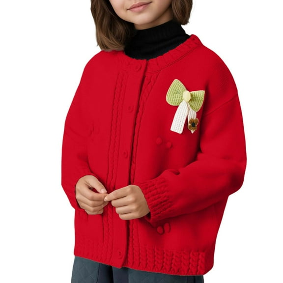 MEZZALL Girls Sweater Autumn Winter Knitted Baby Cardigan Children Solid Color Casual Tops (1Y 5Y) Soft Toddler Clothing