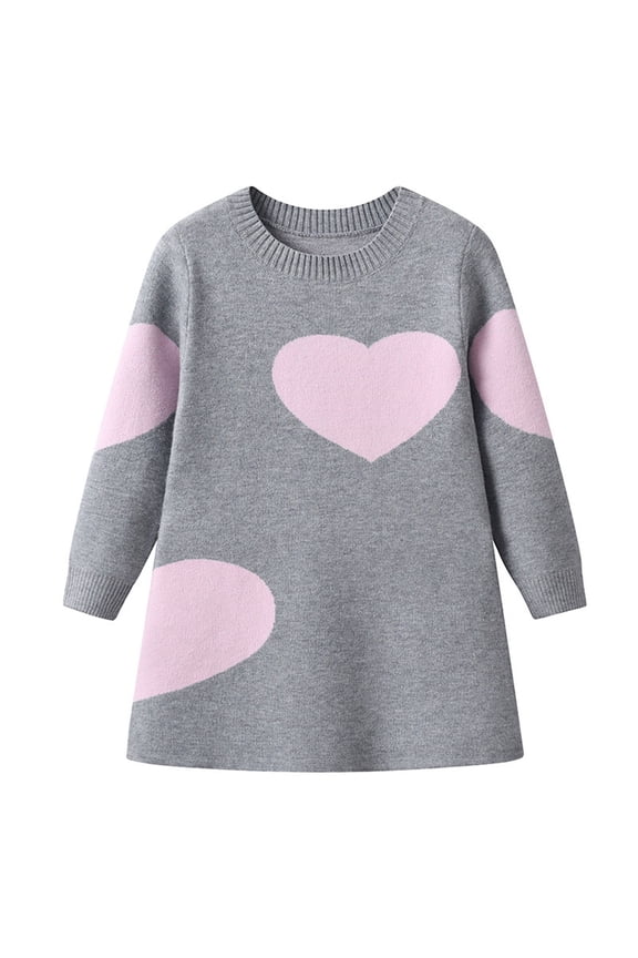 Girls Sweaters Long Sleeve For Stylish Kids Heart Pattern Knit Dress Girls For Daily Wear Casual Outings Cozy Sweater Dress For Ages 4 14 Stylish Toddler Cartoon Clothing