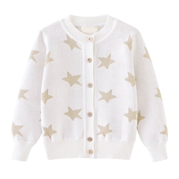 MEZZALL Girls Sweaters Long Sleeve Winter Knitted Cardigan With Star Jacquard Design Warm Cozy Outerwear For Toddler Kids Soft Comfortable Casual Wear Leisure Cartoon Clothing
