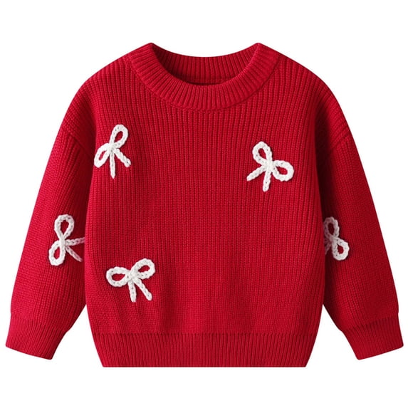 MEZZALL Girls Sweaters Long Sleeve Winter Knitwear Hand Embroidered Bow Baby Toddler Kids Pullover Soft Warm Casual Knitwear Tops Breathable Cartoon Clothing