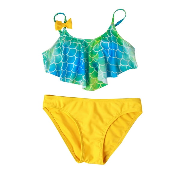 MEZZALL Girls Swimsuit Vacation Hawaii Beachwears Bikini Floral Swimsuit Vacation Hawaii Beachwear Bathing Suit Girls Swimwear, Yellow, 6-12 Months