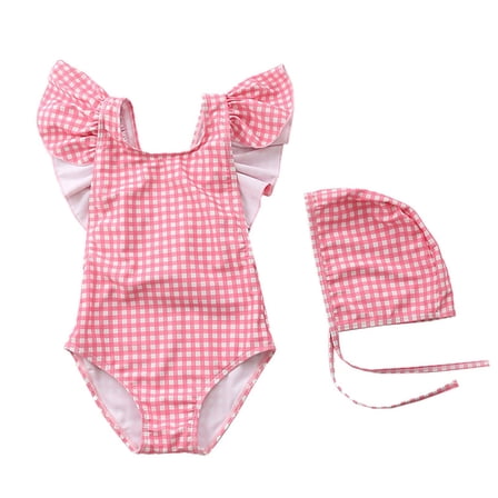 MEZZALL Girls Swimsuits Toddler Bathing Suit Cute Swimwear Striped Ruffle Cozy Beachwear, Pink, S