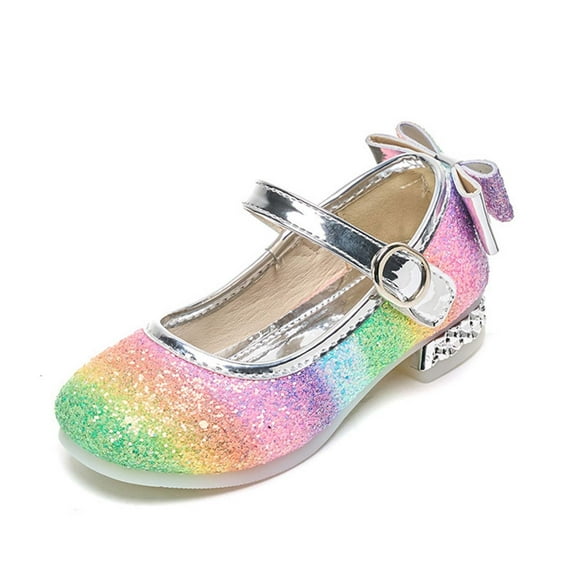 MEZZALL Girls Toddler Sandals With Rainbow Rubber Soles Shoes Young Children Glittering High Heeled Girls Formal Dress Sandals Stylish