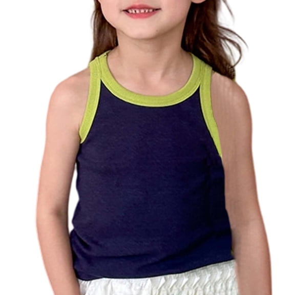 MEZZALL Girls Tops Casual Summer Sleeveless Color Block Stretchy Tank Tops For Toddler Kids Teenage Comfortable Breathable Outfits Dailywear Breathable / 13-14 Years
