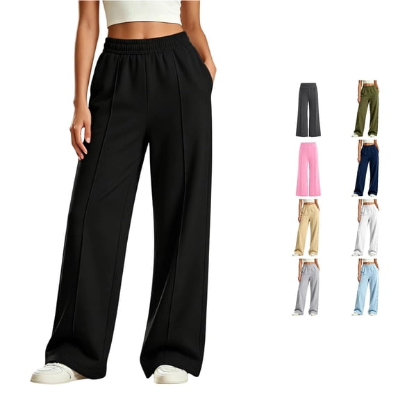 MEZZALL Girls Uniform Pants Baggy Wide Leg Sweatpants Elastic Waist Joggers Clothes For Kids, 13-14 Years