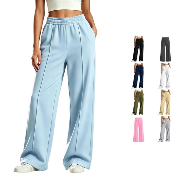 MEZZALL Girls Uniform Pants Baggy Wide Leg Sweatpants Elastic Waist Joggers Clothes For Kids, 9-10 Years