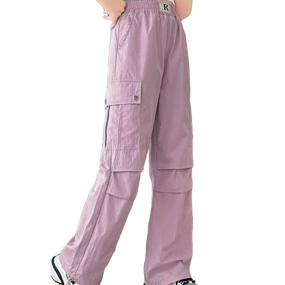 MEZZALL Girls Vintage Fashion Pants With Pockets Cargo Pants Solid Color Trousers For 4-14 Years Lovely Toddler Baby Wear 4-5Y