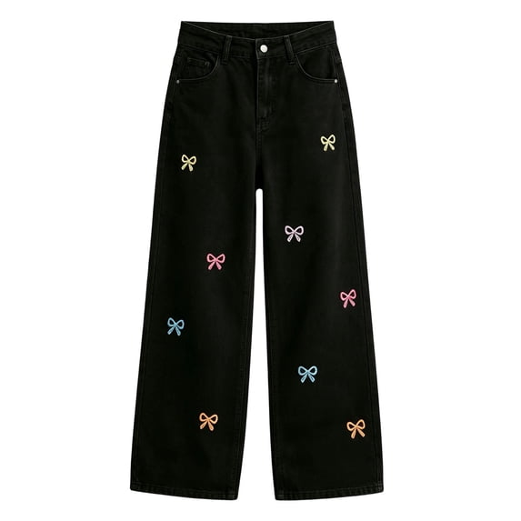 MEZZALL Girls Wide Leg Denim Pants Kids Casual Everyday Jeans For Girls Straight Leg Style Stretch Denim Comfortable Everyday Wear, 13-14 Years
