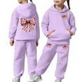thumbnail image 1 of MEZZALL Girls Winter Outfits Sets Fuzzy Hoodie Joggers Sweatshirt Tops Hoodie Trousers Pants Comfy Casual Two Piece Cartoon Playwear Bowknot Print Holiday Long Sleeve Clothing Sets, 1 of 6