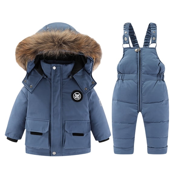 MEZZALL Girls Winter Snowsuit Insulated Padded Two Piece Warm Thermal Outfits With Overalls For Cold Weather Solid Color Soft Teen Dailywear