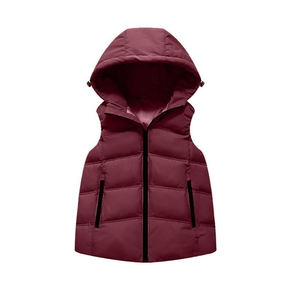 MEZZALL Girls Winter Warm Thickened Vest Jacket Crop Hooded Zip Up Outerwear Solid Color Toddler Kids Cozy Padded Insulation Coats Lovely Child Sleeveless Streetwear