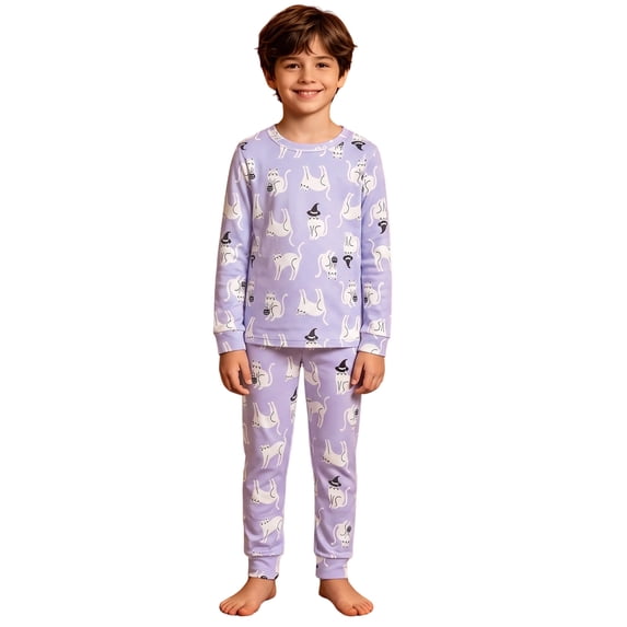 MEZZALL Halloween Boys Girls Cartoon Print Pajama Sets O-Neck Long Sleeve T-Shirts And Pants Soft Sleepwear For Kids Home Loungewear 2 Piece Nightwear
