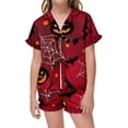 thumbnail image 1 of MEZZALL Halloween Girls Kids Comfortable Pajama Sets Short Sleeve Lapel Tie Front Shirts Blouse Tops With Shorts 2 Piece Sleepwear, 1 of 7