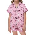 thumbnail image 1 of MEZZALL Halloween Girls Short Sleeve Lapel Tie Front Shirts Blouse Tops With Shorts For Kids Lightweight Pajama Sets With Comfortable Matching Tops And Shorts 2 Piece Sleepwear, 1 of 7