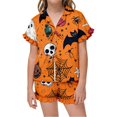 thumbnail image 1 of MEZZALL Halloween Kids With Ruffle Short Sleeve Lapel Tie Front Shirts Blouse Tops With Shorts For Girls Soft Comfort Pajama Sets For Nighttime Lounging 2 Piece Sleepwear, 1 of 7