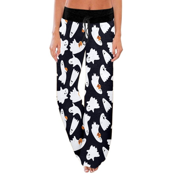 MEZZALL Halloween Printed Pajama Pants for Women Drawstring Waist Ghosts Pattern Comfortable Night Loungewear Bottoms