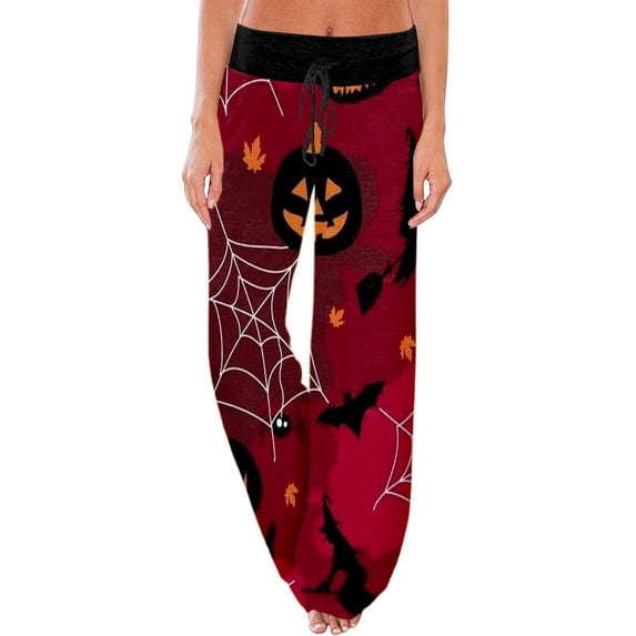 MEZZALL Halloween Printed Pajama Pants for Women Drawstring Waist Pumpkin Spider Web Pattern Comfortable Night Loungewear Bottoms