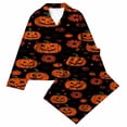 thumbnail image 1 of MEZZALL Halloween Pumpkin Print Lapel Collar Pajamas Sets Long Sleeve Button Tops & Elastic Waist Long Pants Kids Sleepwear Relaxed Fit Nightwear, 1 of 4