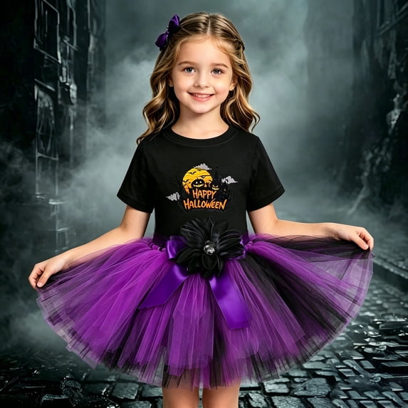 MEZZALL Halloween Witch Dress For Girls Skirt Suitable For Party Relaxed Fit Clothes Sets