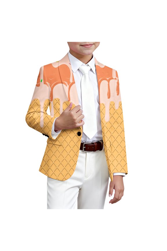 Ice Cream Print Jacket Boys Girls Kids Fashion Outerwear Casual Party Coat Classic Long Sleeve Tops