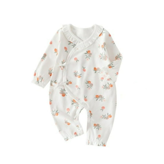 MEZZALL Boys Girls Long Sleeve Flowers Prints Ribbed Romper Jumpsuit Onesie, Orange, 0-1 Months