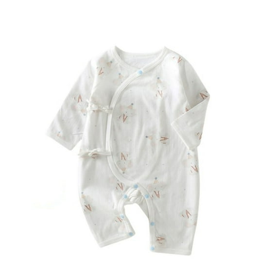 MEZZALL Boys Girls Long Sleeve Flowers Prints Ribbed Romper Jumpsuit Onesie, White, 3-6 Months