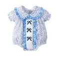 thumbnail image 1 of MEZZALL Girls Short Sleeve Floral Prints Romper Ruffles Bodysuits Clothes, Blue, 12-18 Months, 1 of 6